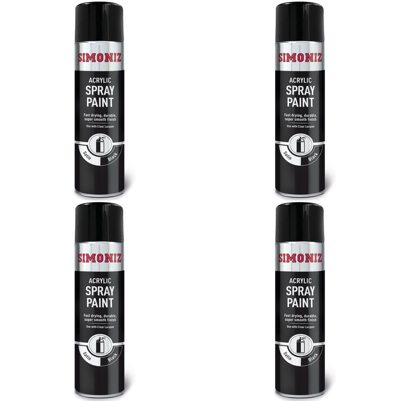Simoniz Large Satin Black Acrylic Aerosol Spray Paint 500ml