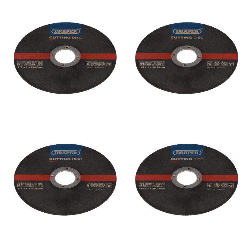 Draper Metal Cutting Discs, 115mm x 1mm x 22.23mm - Pack of 100