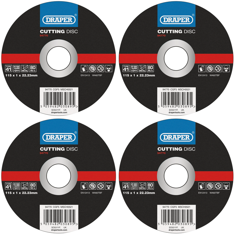 Draper Metal Cutting Disc, 115mm, 1mm Thickness, 22.23mm Bore