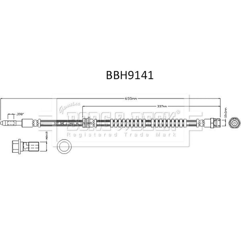 Borg & Beck Brake Hydraulic Hose Line Front Left BBH9141