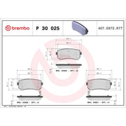 Brembo 4 x Rear Brake Pad Set P30025