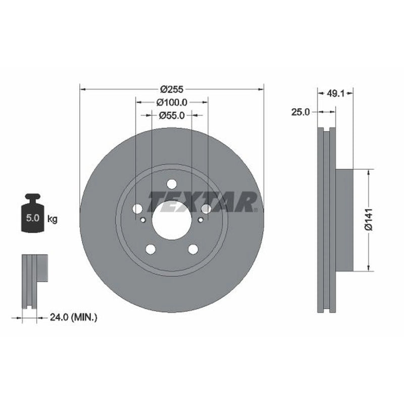 Textar 2 x Vented Front Brake Discs 92077400
