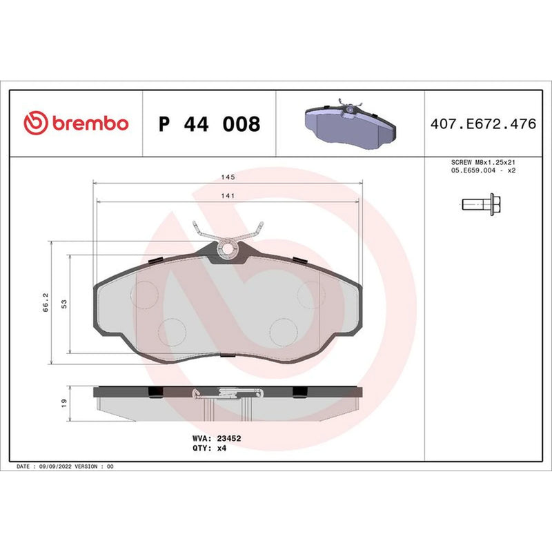 Brembo 4 x Front Brake Pad Set P44008