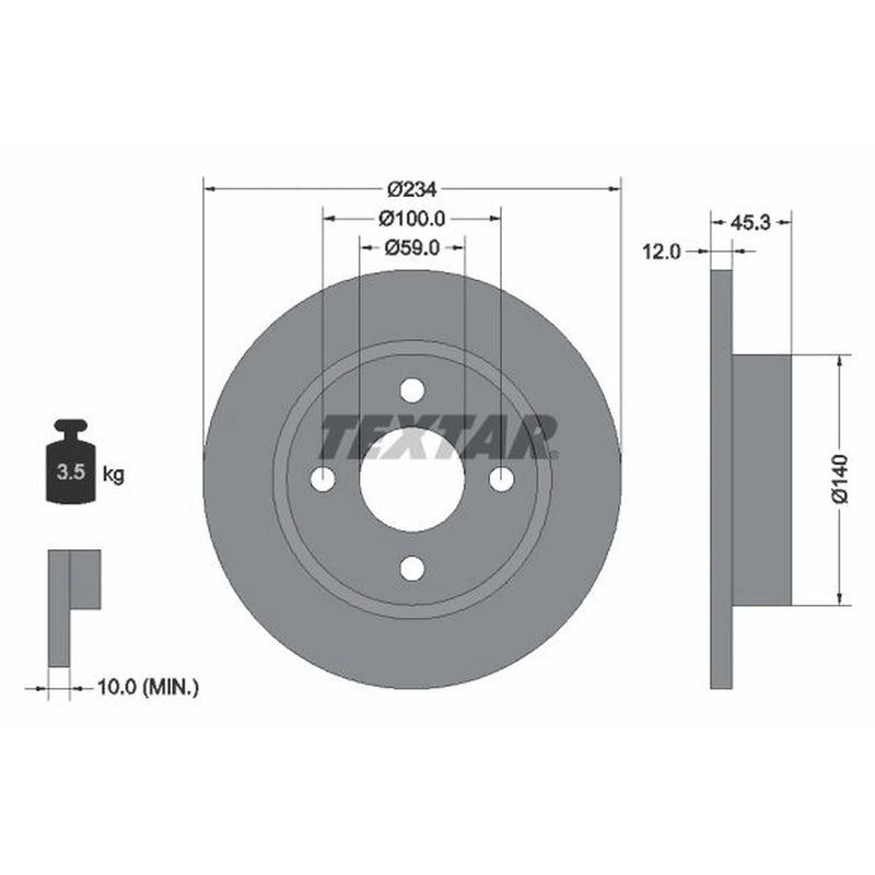 Textar 2 x Solid Front Brake Discs 92063300