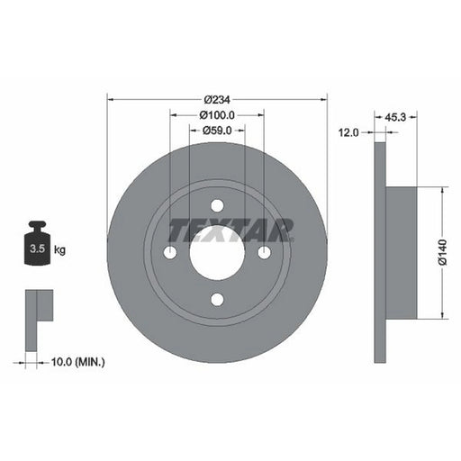 Textar 2 x Solid Front Brake Discs 92063300