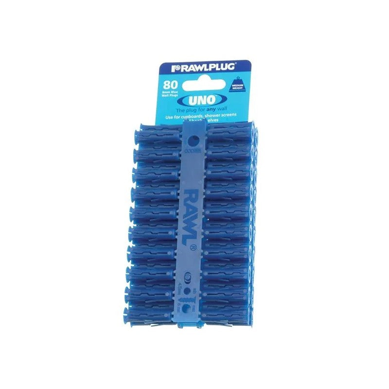 Rawlplug Blue UNO® Plugs 8 x 32mm (Card 80) - R-U1-BLU-80-C