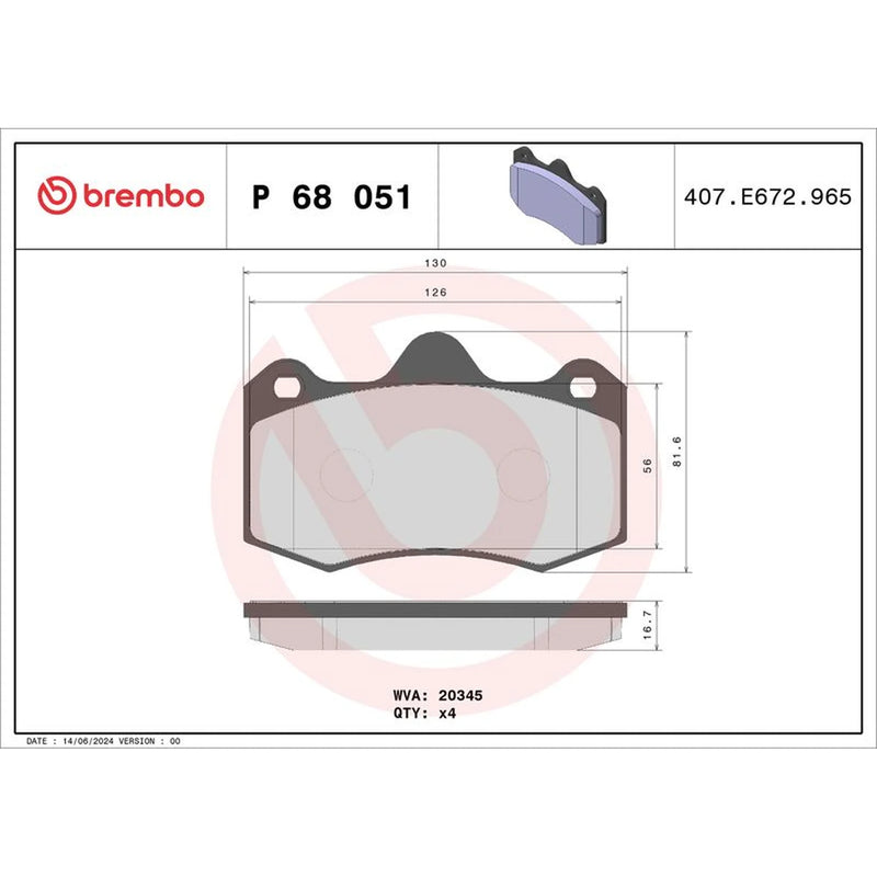 Brembo 4 x Front Brake Pad Set P68051