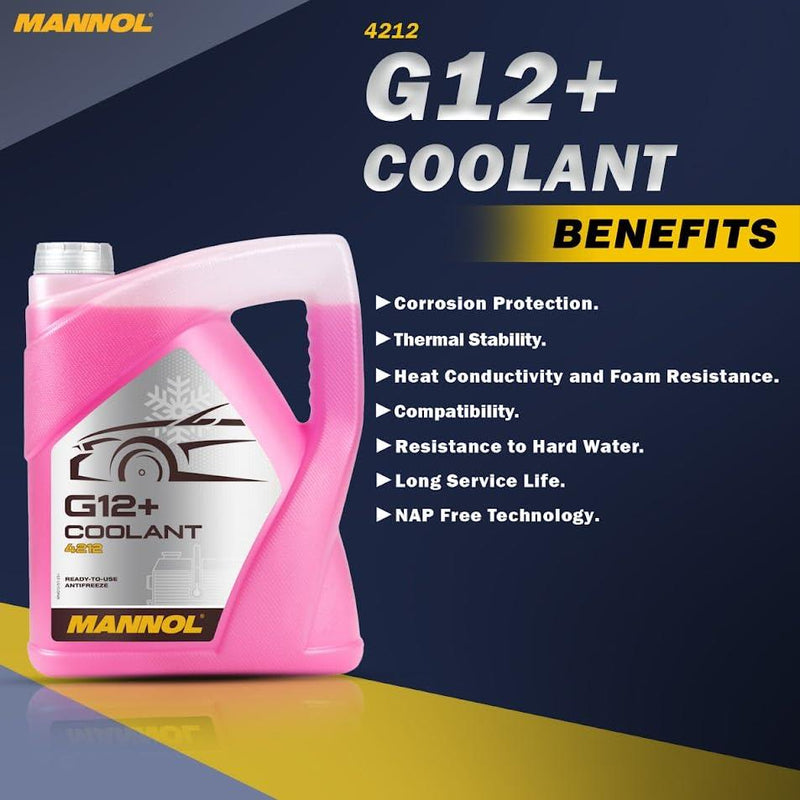 5L MANNOL RED Coolant Antifreeze G12+ Ready Mixed Long Life German Hi Spec