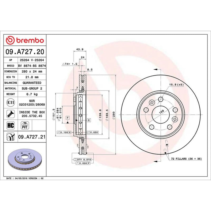 Brembo Front Brake Discs 09.A727.21