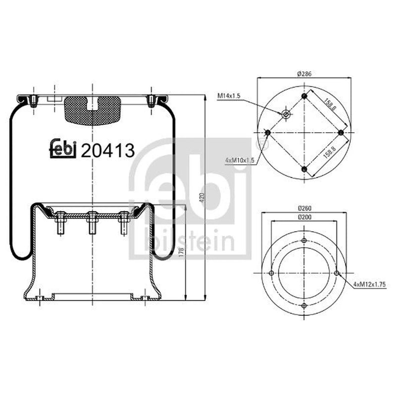 Febi Air Suspension Bellow 260mm Rear 20413