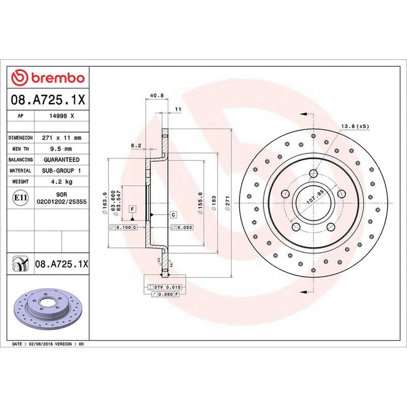 Brembo Xtra 2 x Rear Brake Discs 08.A725.1X