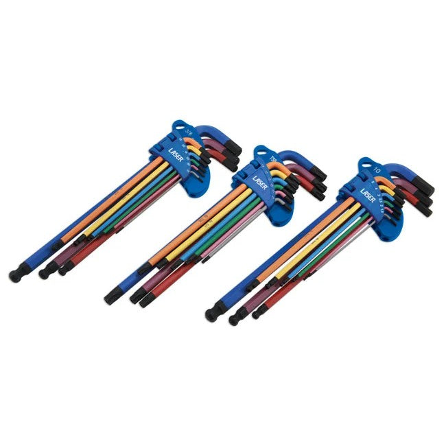 Laser Tools Extra Long Series Colour Coded Hex & Star Key Set 27pc - PL