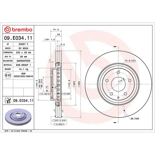 Brembo 2 x Internally Vented Front Brake Discs 09.E034.11