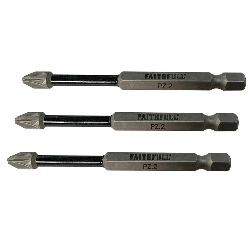 Faithfull Pozidriv Impact Screwdriver Bits PZ2 x (Pack 3) 75-150mm