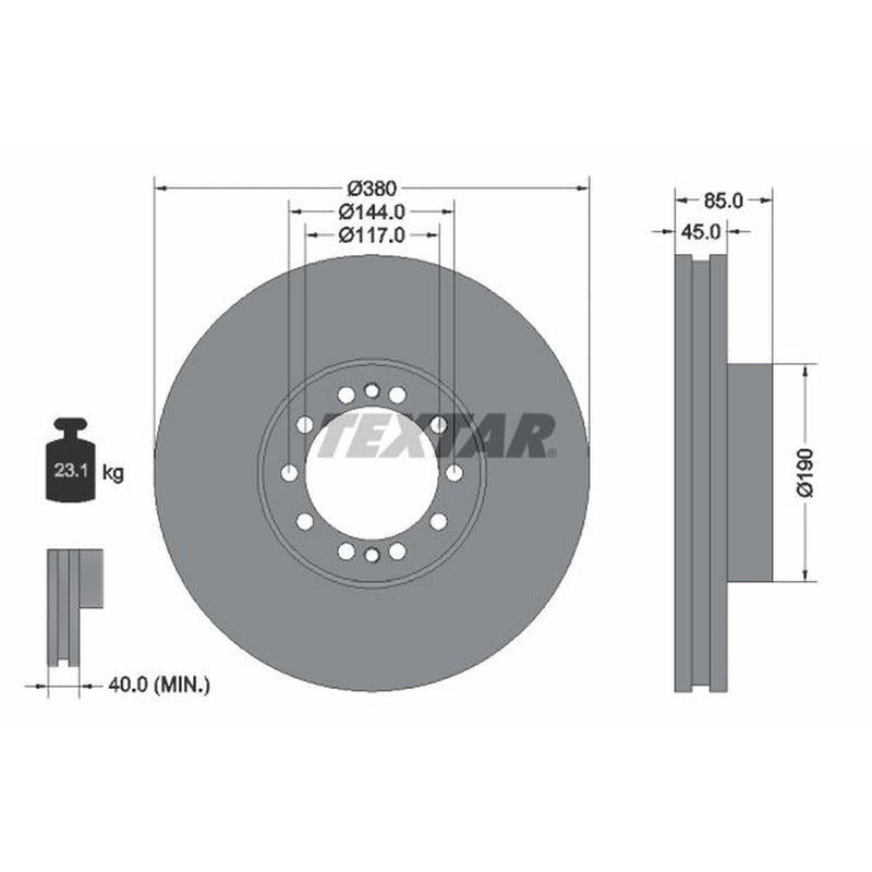 Textar 2 x Internally Vented Front Brake Discs 93192000