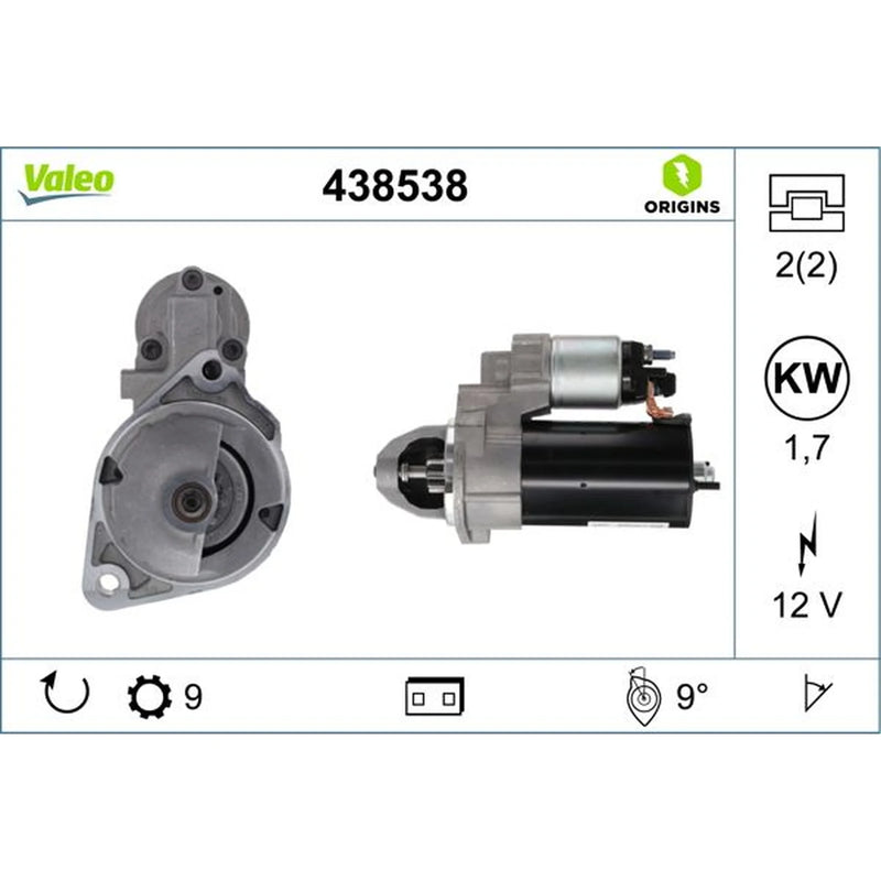 Valeo Starter Motor 12V 1.7kW 9 Teeth 438538