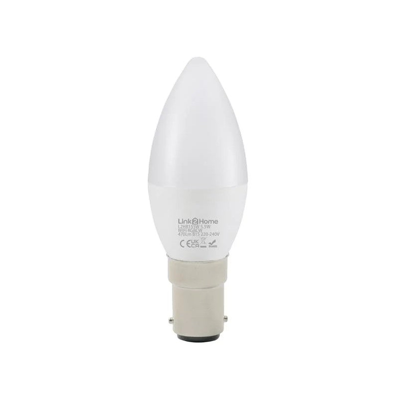 Link2Home Wi-Fi LED SBC (B15) Opal Candle Dimmable Bulb, White + RGB 470 lm 5.5W