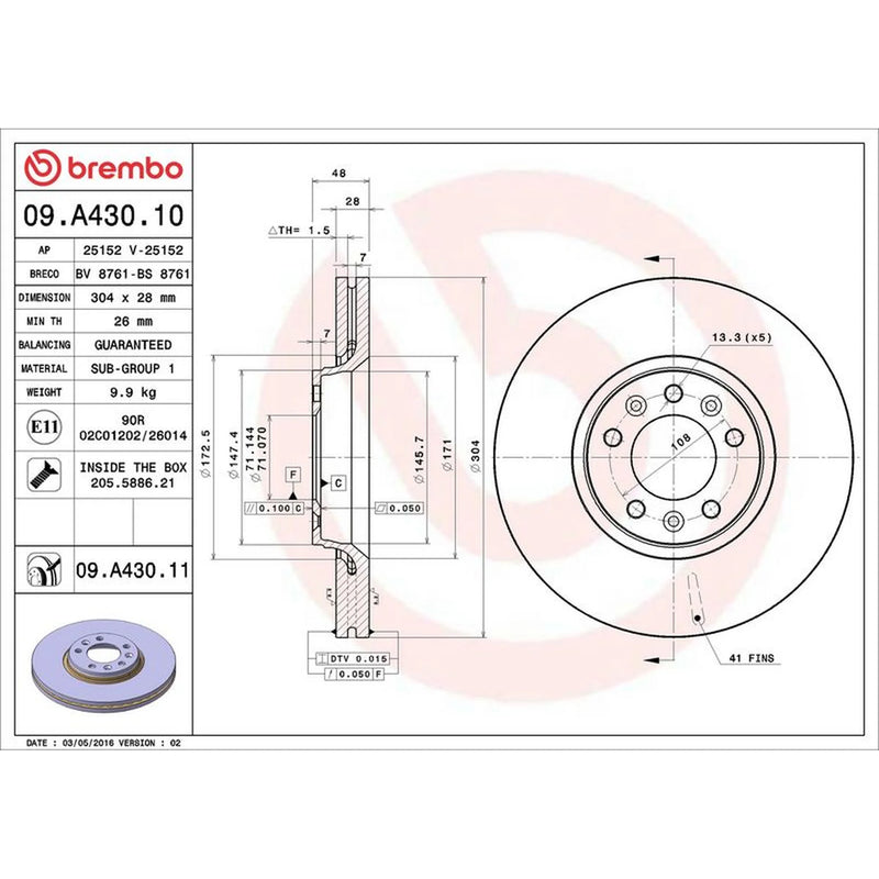 Brembo 2 x Front Brake Discs 09.A430.11