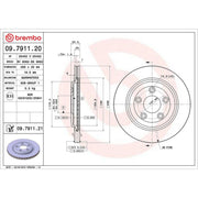 Brembo 2 x Internally Vented Rear Brake Discs 09.7911.21