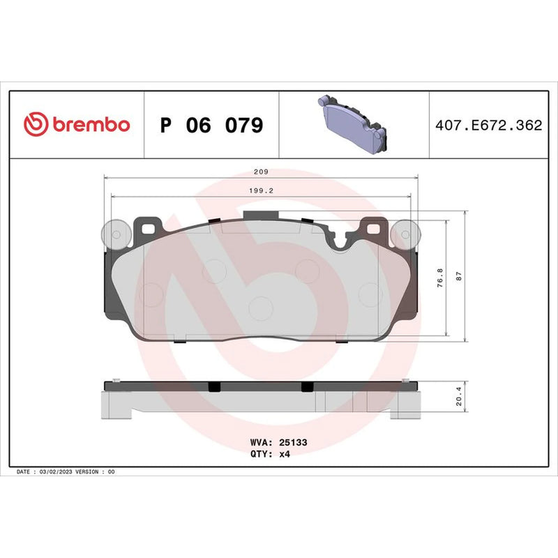 Brembo 4 x Front Brake Pad Set P06079