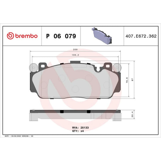 Brembo 4 x Front Brake Pad Set P06079