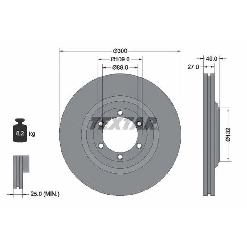 Textar 2 x Vented Front Brake Discs 92282403