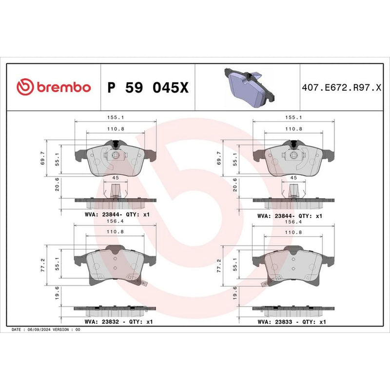 Brembo 4 x Front Brake Pad Set P59045X