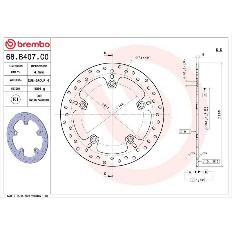 Brembo 2 x Rigid Rear Brake Disc Brake Discs 68B407C0