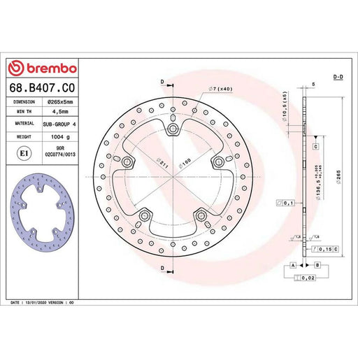 Brembo 2 x Rigid Rear Brake Disc Brake Discs 68B407C0