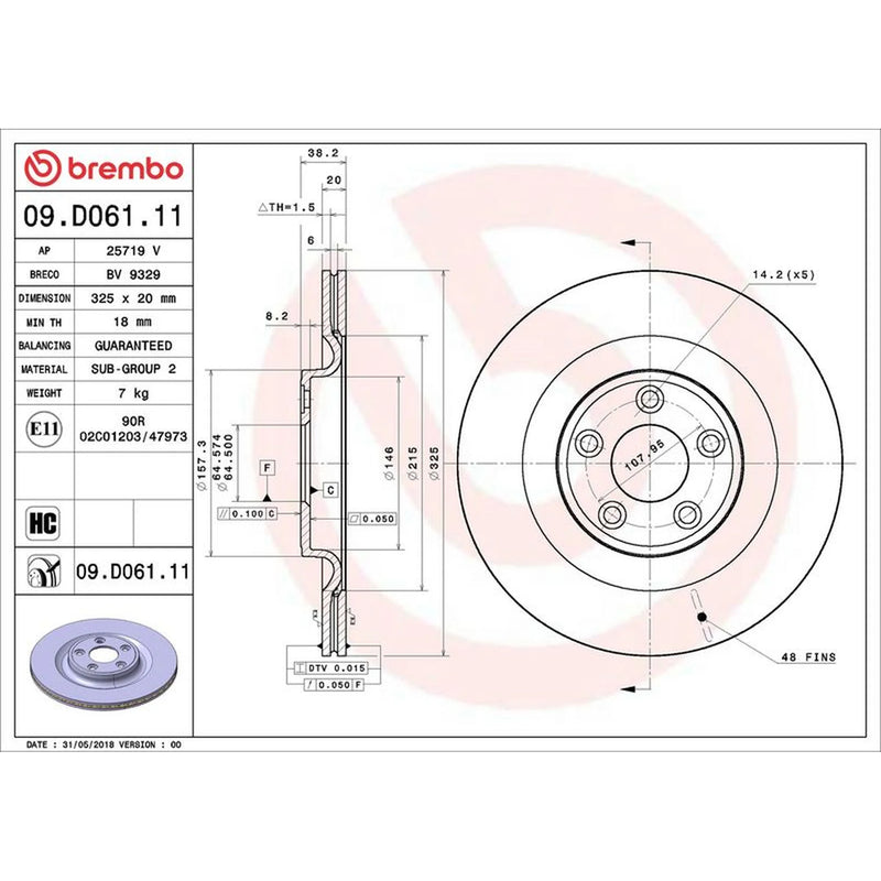 Brembo 2 x Rear Brake Discs 09.D061.11