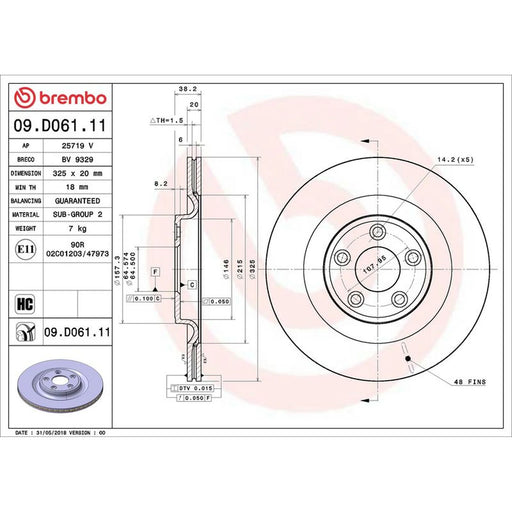Brembo 2 x Rear Brake Discs 09.D061.11