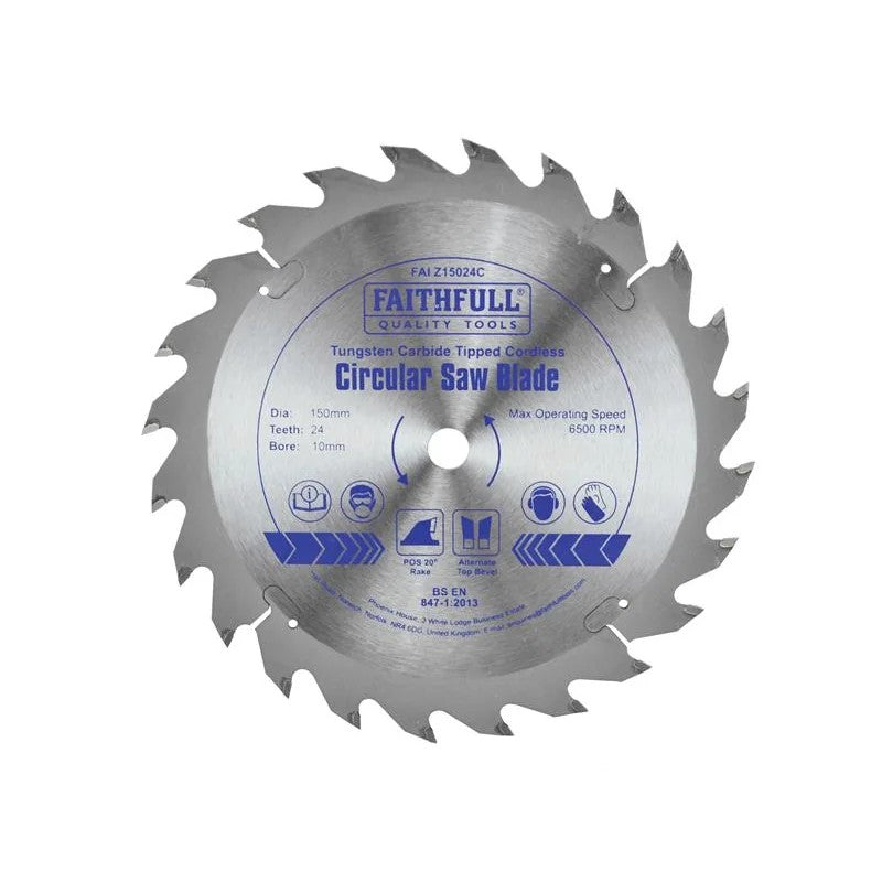 Faithfull TCT Cordless Trimsaw Blade 150 x 10mm x 24T POS - FAIZ15024C