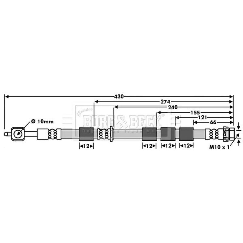 Borg & Beck Brake Hydraulic Hose Line Front Left BBH7952