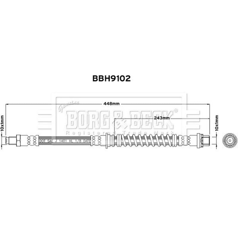 Borg & Beck Brake Hydraulic Hose Line Front Left BBH9102