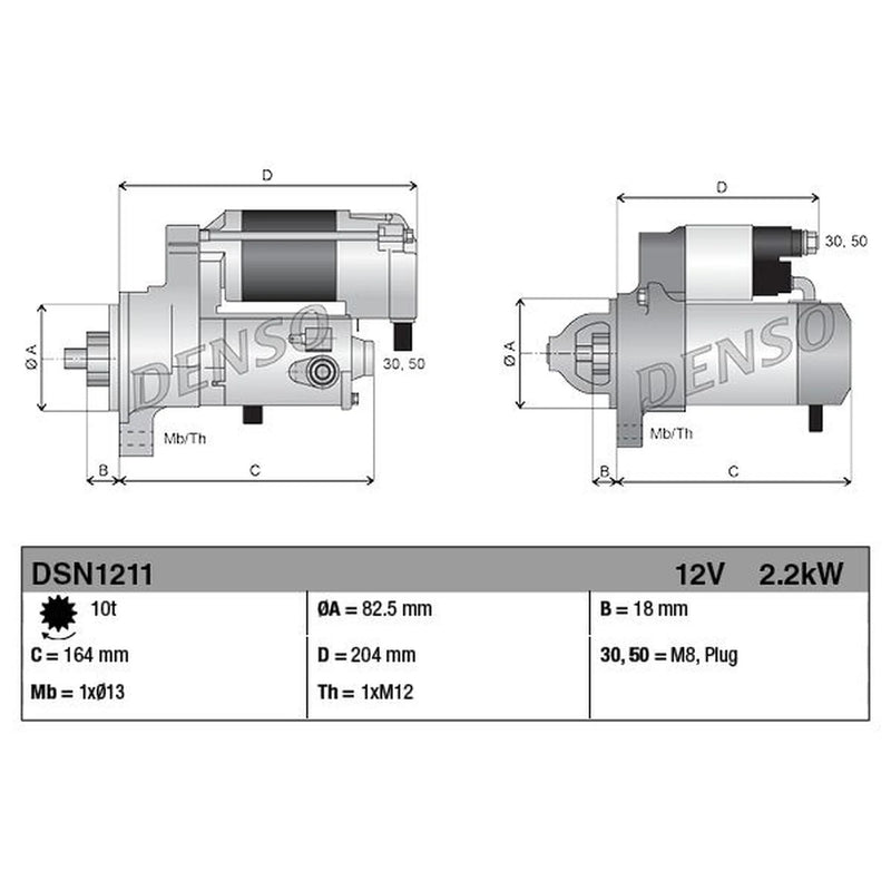 Denso Starter Motor 12V 2.2kW 10 Teeth DSN1211