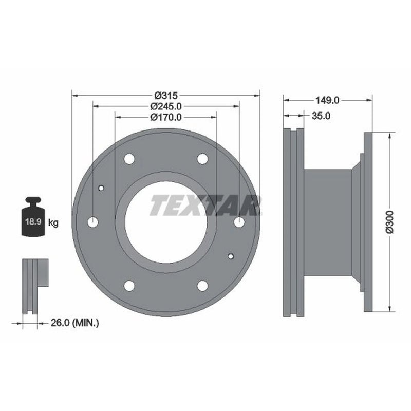 Textar 2 x Internally Vented Brake Discs 93101600