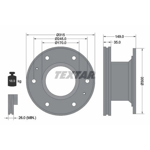 Textar 2 x Internally Vented Brake Discs 93101600