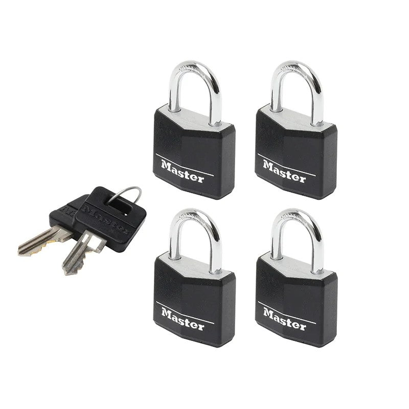 Master Lock Aluminium Black Vinyl Cover 20mm Padlock 3-Pin - Keyed Alike x 4