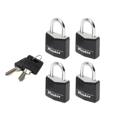 Master Lock Aluminium Black Vinyl Cover 20mm Padlock 3-Pin - Keyed Alike x 4