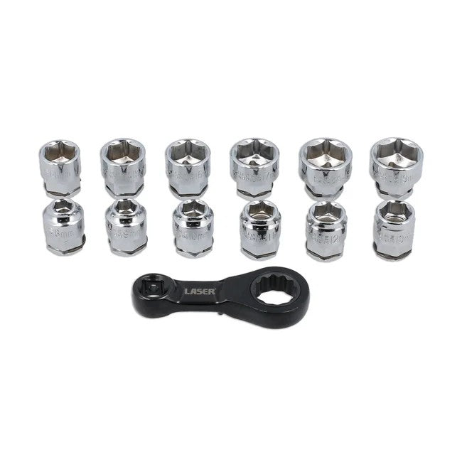 Laser Tools Ratchet Torque Adaptor with Shallow Insert Sockets 13pc - PL