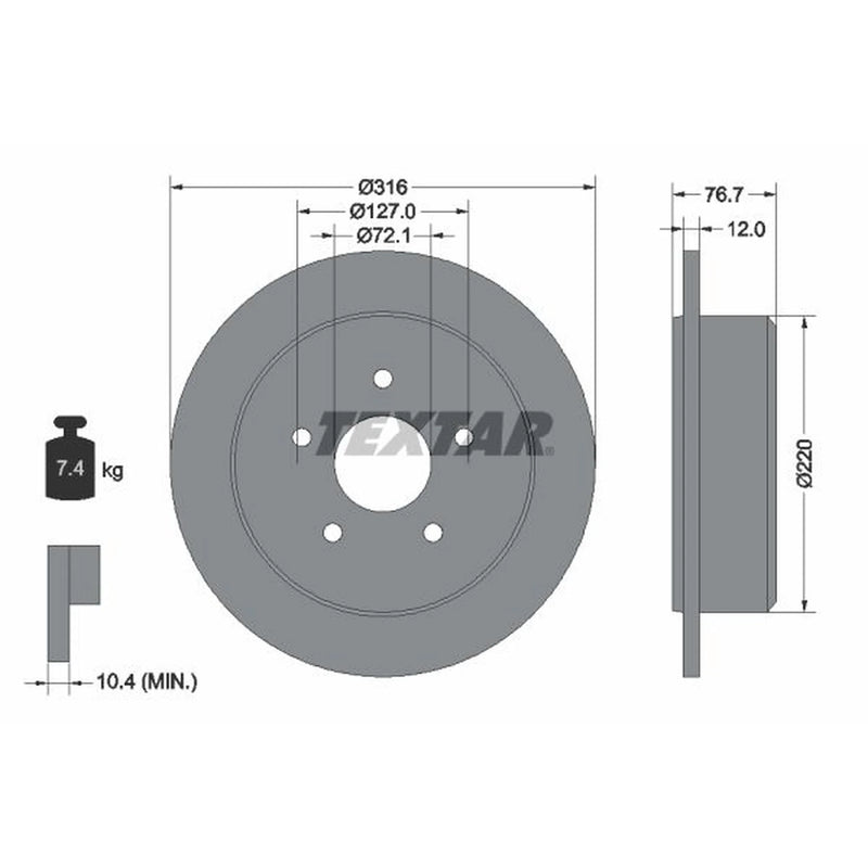 Textar 2 x Solid Rear Brake Discs 92227700