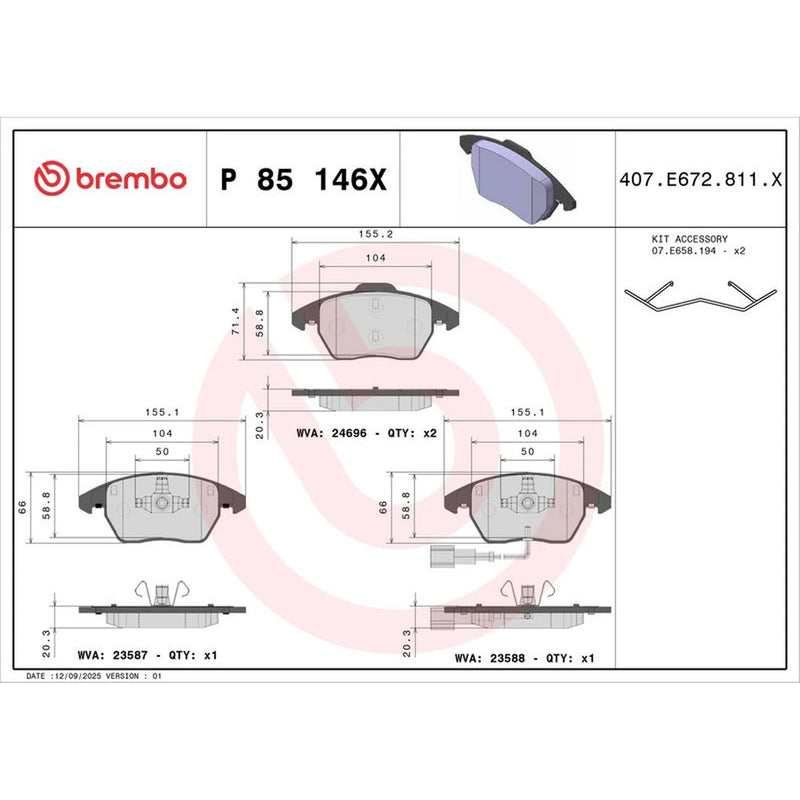 Brembo 4 x Front Brake Pad Set P85146X