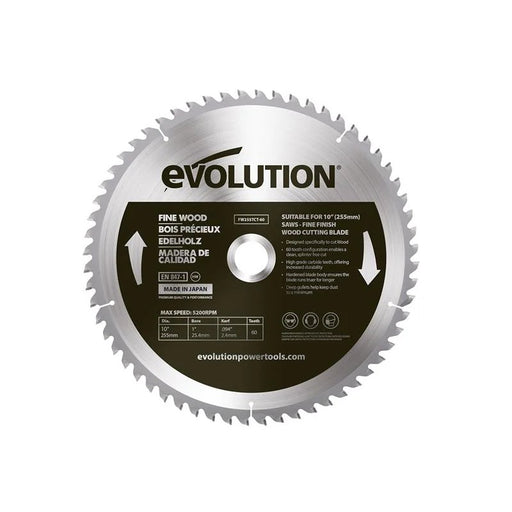 Evolution Fine Wood Mitre/Table Saw Blade 255 x 25.4mm x 60T - FW255TCT-60