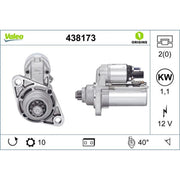 Valeo Starter Motor 12V 1.1kW 10 Teeth 438173
