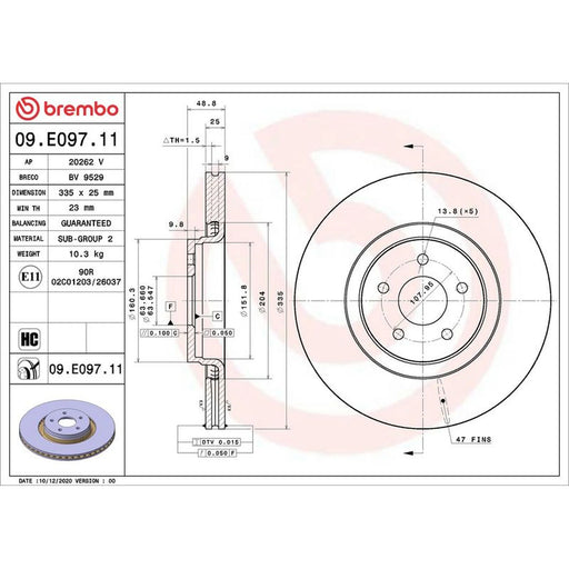 Brembo 2 x Internally Vented Front Brake Discs 09.E097.11