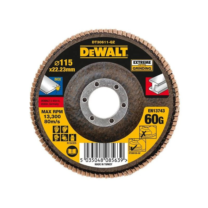 DEWALT Power Tools Extreme Flap Disc 115 x 22.2mm 60G - DT30611-QZ