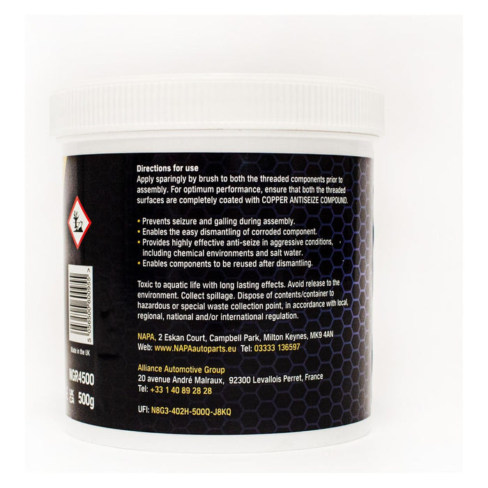 2x NAPA Car Brake Calipers Pads Discs Squeal Anti Seize Copper Grease 500g Tub NAPA  - Town Parts