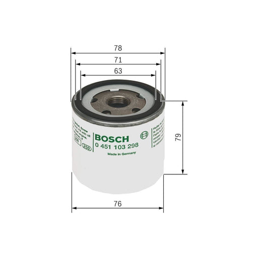 Genuine Bosch Car Oil Filter P3298 Fits Ford Ka - 1.3 - 96-08 0451103298 Bosch  - Town Parts