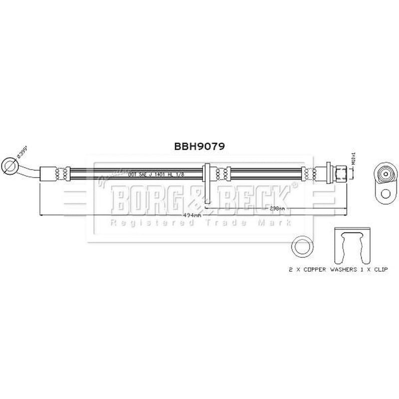 Borg & Beck Brake Hydraulic Hose Line Front Left BBH9079