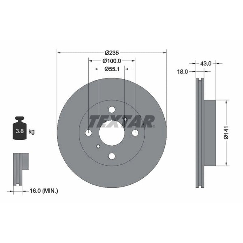 Textar 2 x Internally Vented Front Brake Discs 92103603